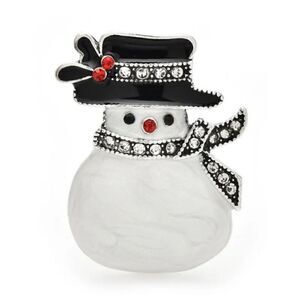 Adorable Snowman Brooch W Hat & Scarf Silver Rhinestone Gift Pin Christmas ⛄️